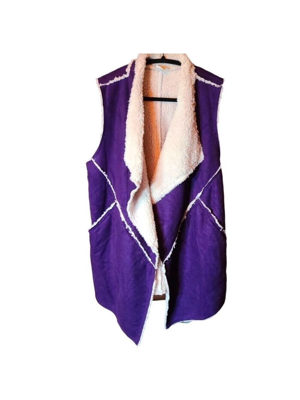 040 LULAROE SIZE LARGE FLEECE VEST, DEEP PURPLE / WHITE